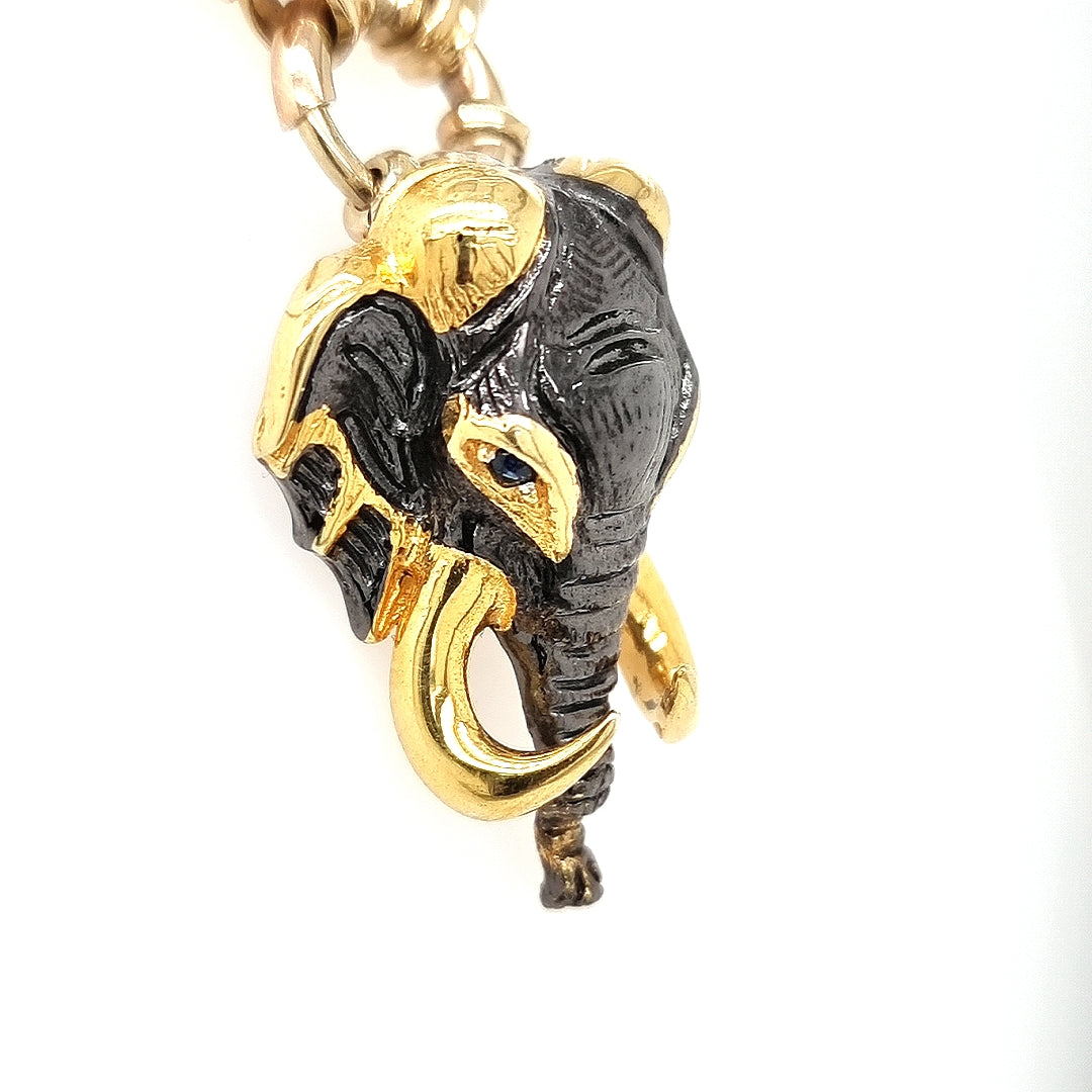 Silver Gold Plated Elephant Pendant With X Sapphire Eyes