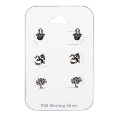 Sterling Silver 'Symbols Of Life' Set Of 3 Studs
