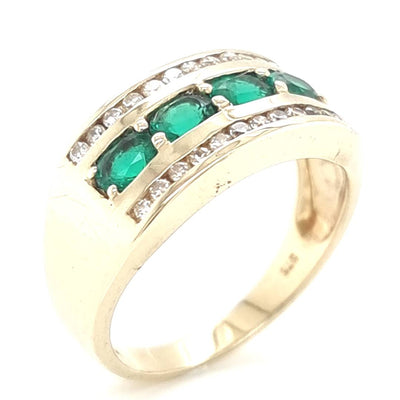 Preloved 9ct Y/G Created Emerald + Diamond Ring