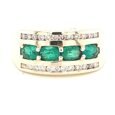 Preloved 9ct Y/G Created Emerald + Diamond Ring
