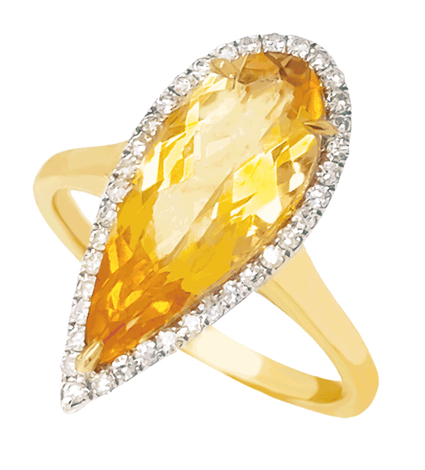 9ct Yellow Gold Citrine Teardrop and Diamond Ring