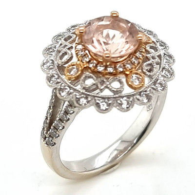 preloved 18ct white & rose gold morganite + diamond ring