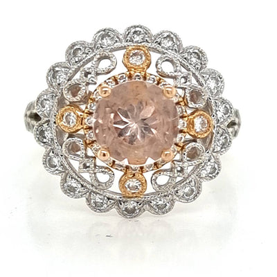 preloved 18ct white & rose gold morganite + diamond ring