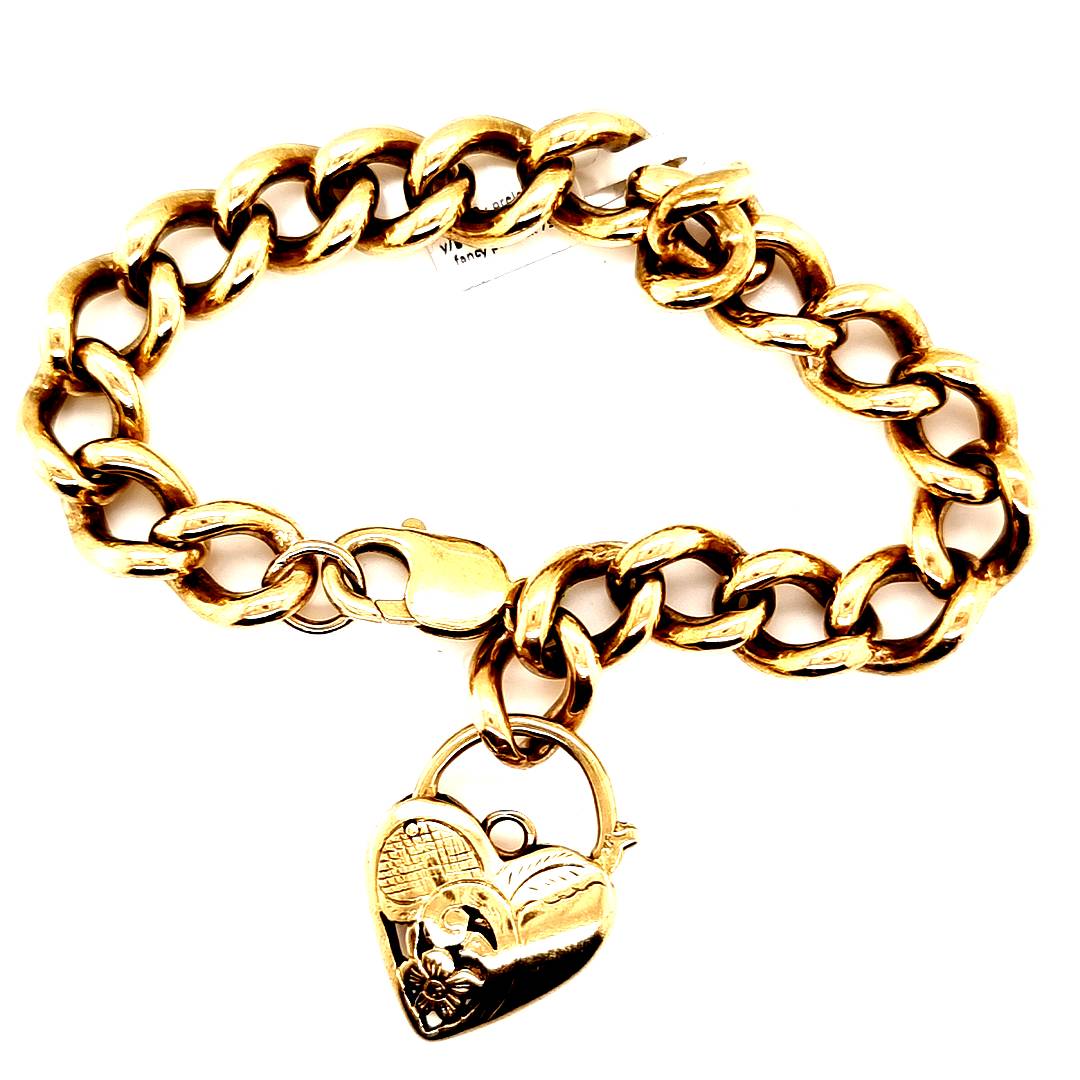 Preloved 9ct Y/G Curb Bracelet With Fancy Padlock