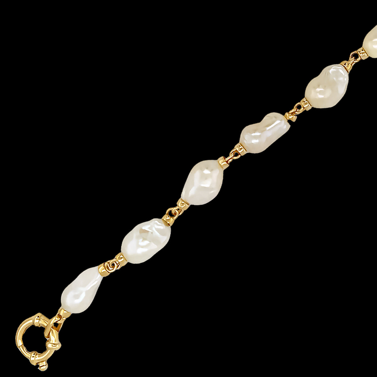 9ct Yellow Gold Freshwater Baroche Pearl Belcher Bracelet