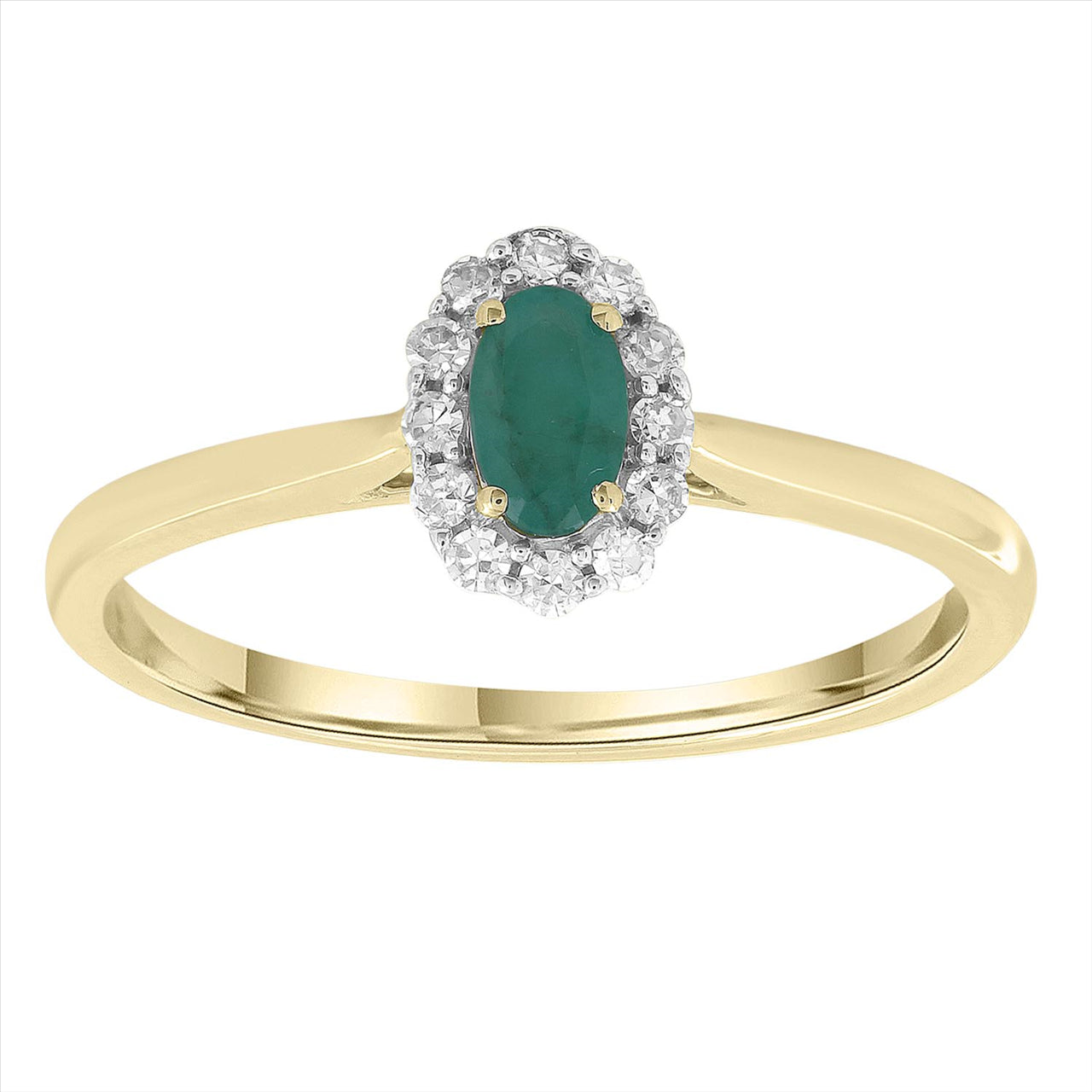 9Ct Y/Gold Dress Ring Emerald + Diamond Set 0.10Ct