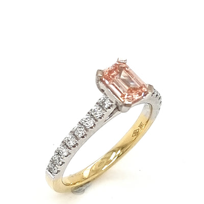 18ct y/w Gold Lab Grown Emerald Cut 0.75 Pink Diamond Ring