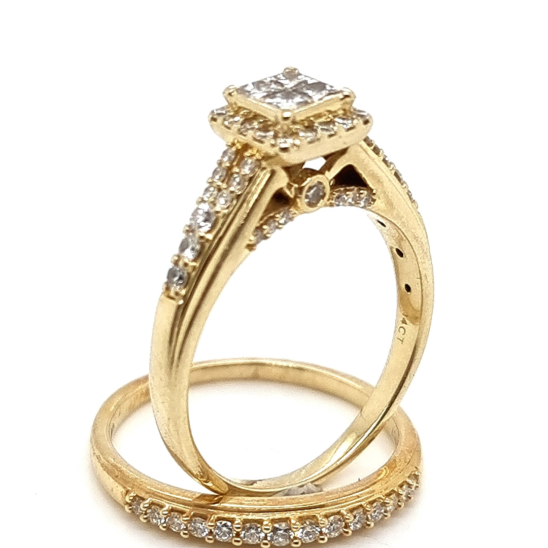 Pre Owned Mhj Bridal Set 14ct Yellow Gold 1.00Ct Diamonds Ring