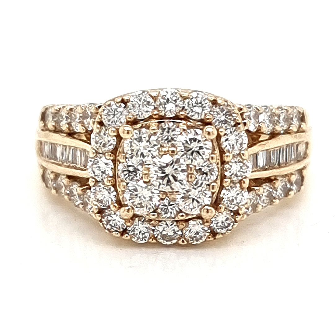 Pre Owned MHJ 10ct Yellow Gold Bridal Cluster Ring 1.50Ct Diamonds
