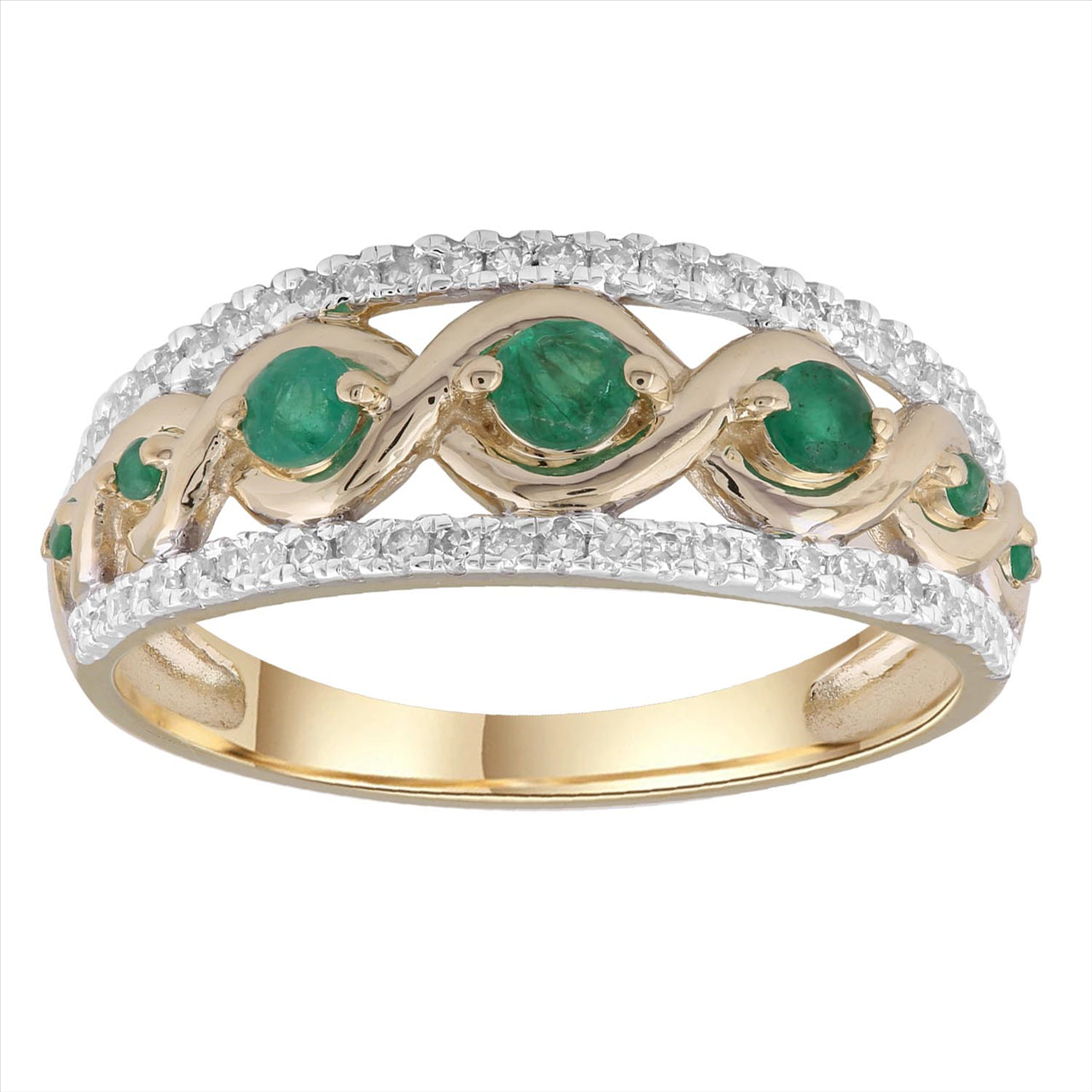 9Ct Yellow Gold Emerald Diamond Ring 0.2Ct