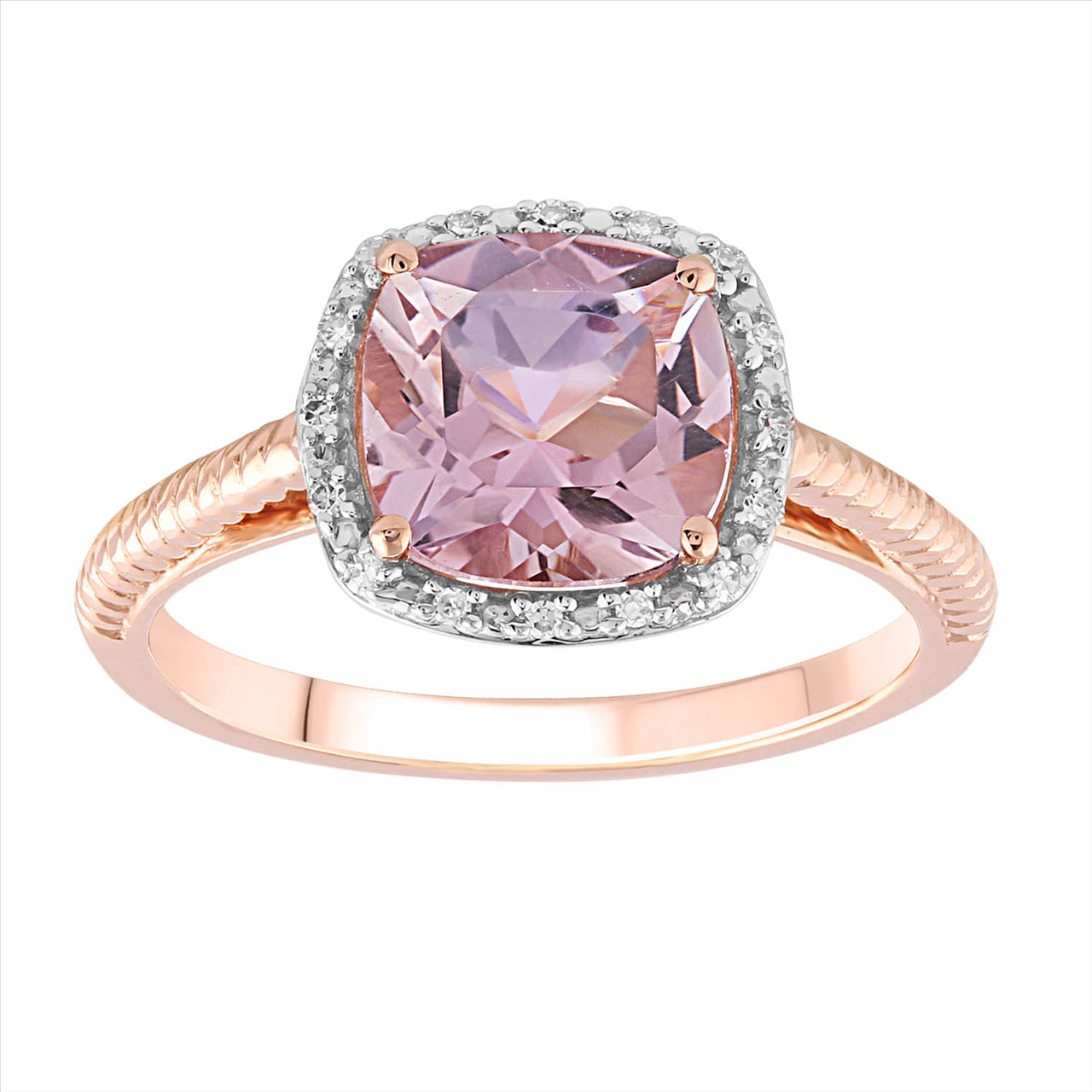 9Ct Rose Gold With Stunning Pink Amethyst + Diamond 0.05 Ct