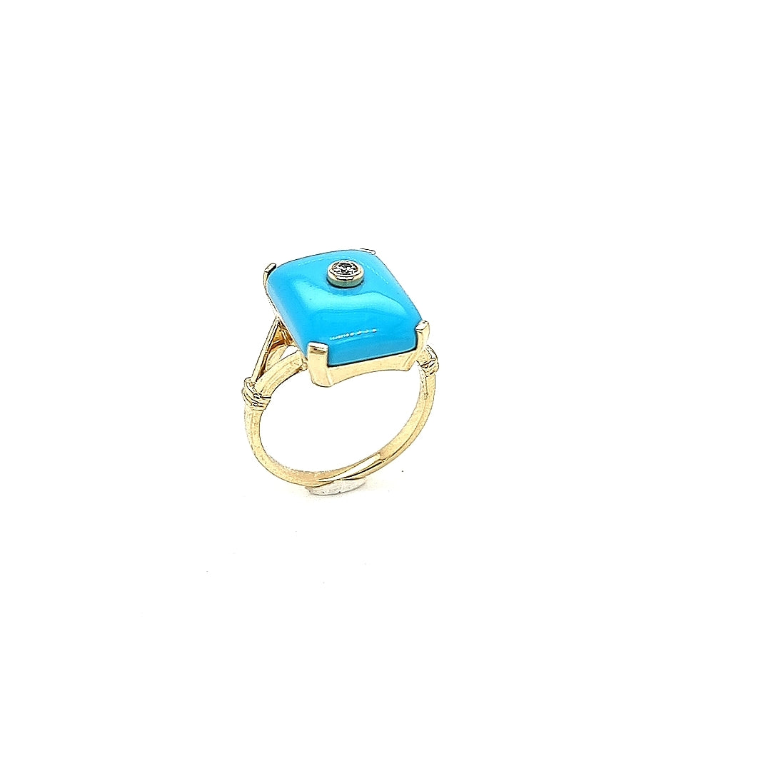 9ct Yellow Gold Turquoise Diamond 0.07 Dress Ring