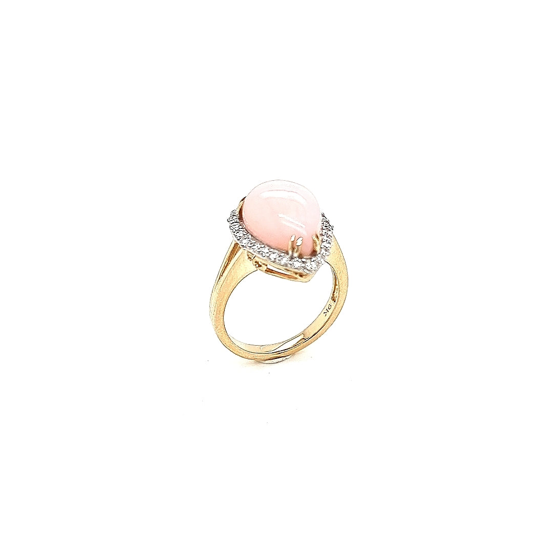 9ct Yellow Gold Pink Opal Diamond Ring 0.43Ct