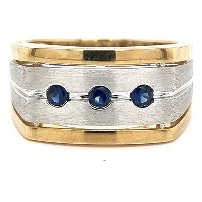 9ct Yellow & White Gold Gents Sapphire Ring
