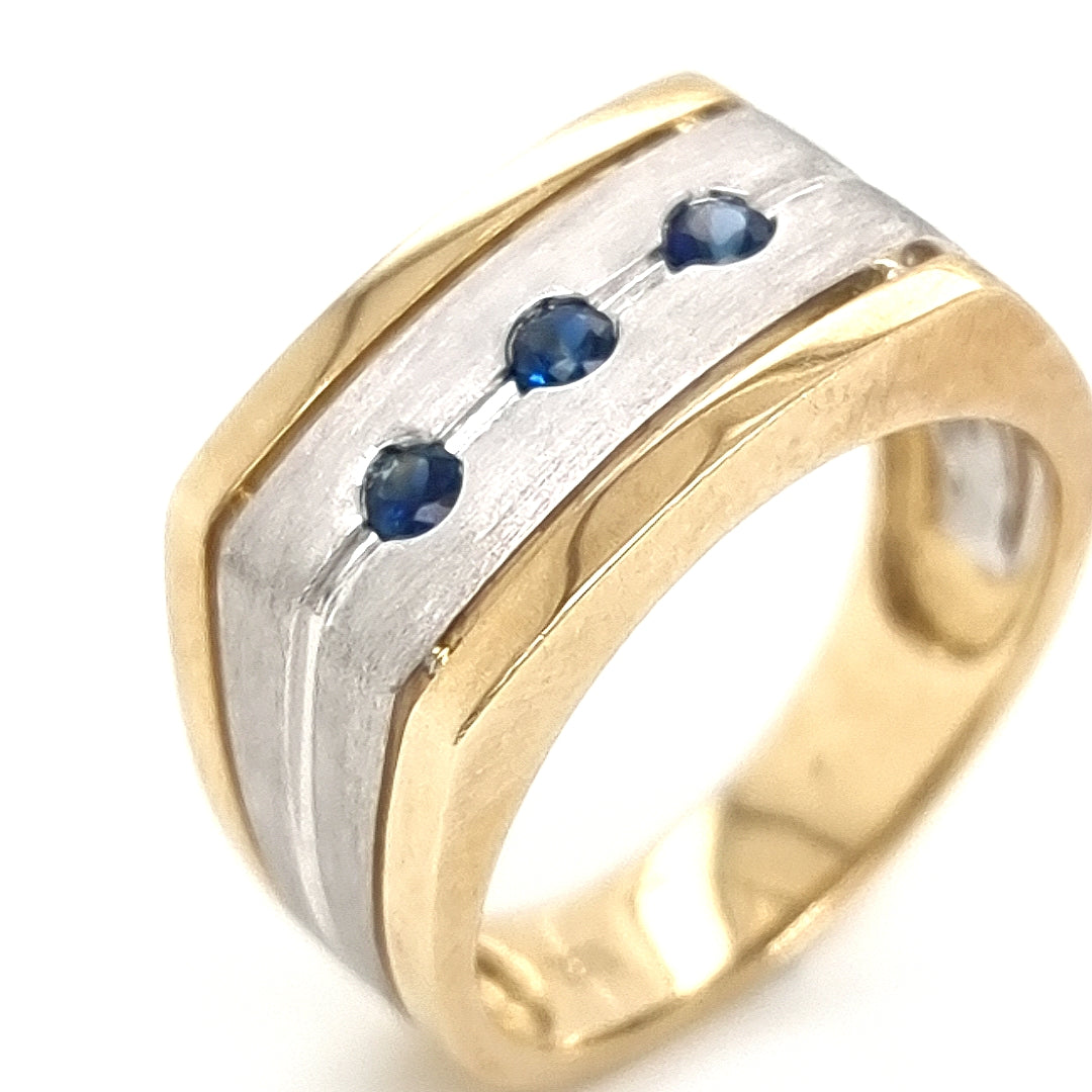 9ct Yellow & White Gold Gents Sapphire Ring