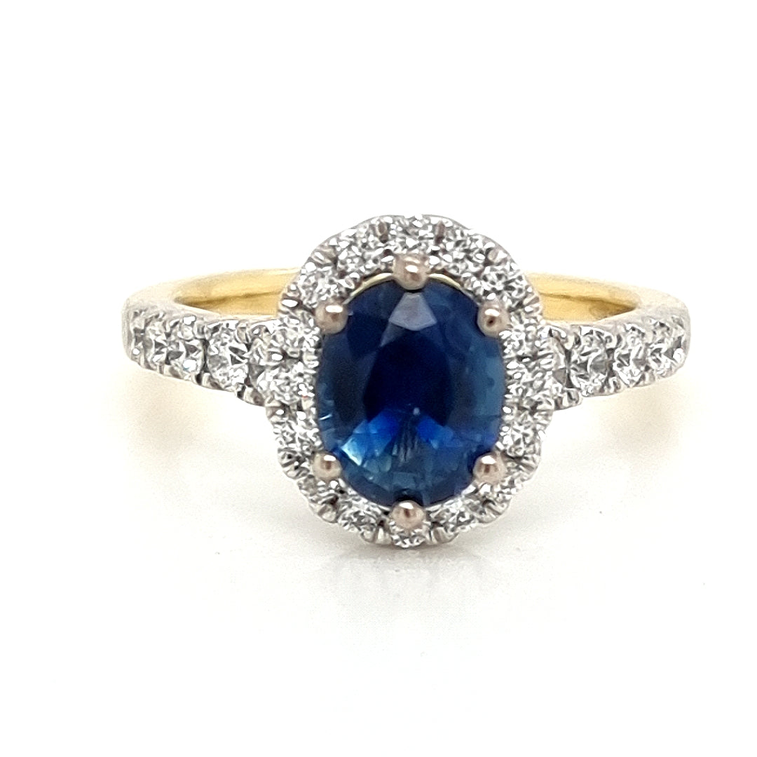 18Ct Y/W Oval Sapphire 1.16Ct And Diamond Ring