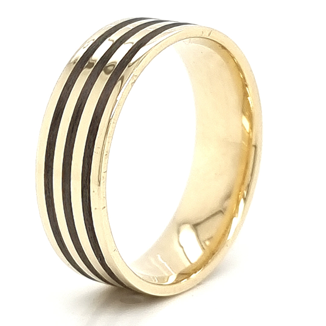 9Ct Yellow Gold Gents Carbon Fibre Dress Ring