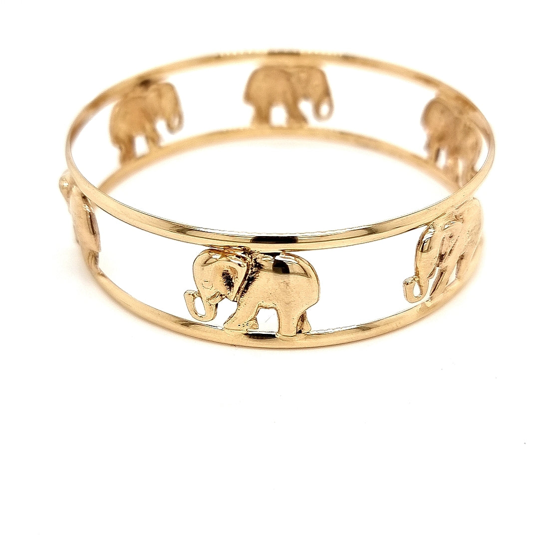 9CT YELLOW GOLD SOLID ELEPHANT BANGLE 68MM