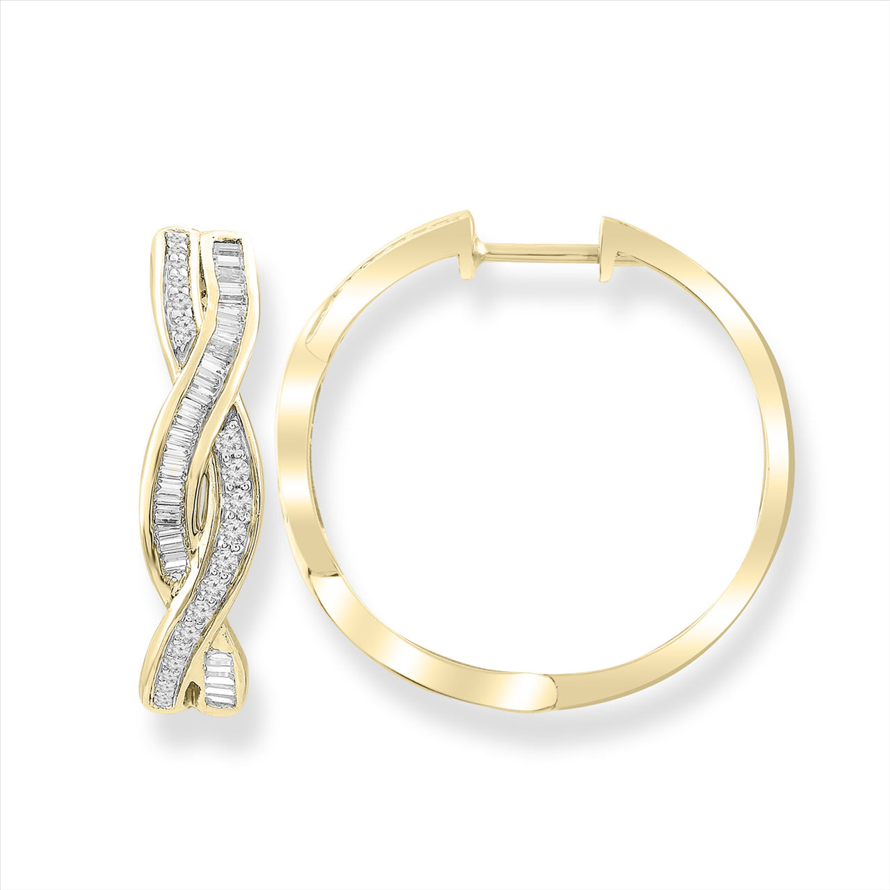 9Ct Yellow Gold 0.50Ct Diamond Set Swirl Hoop Earrings HI I1