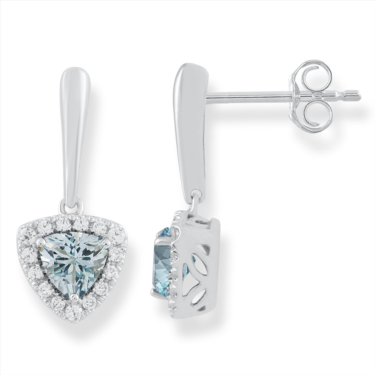 9ct White Gold Diamond + Aquamarine Earrings