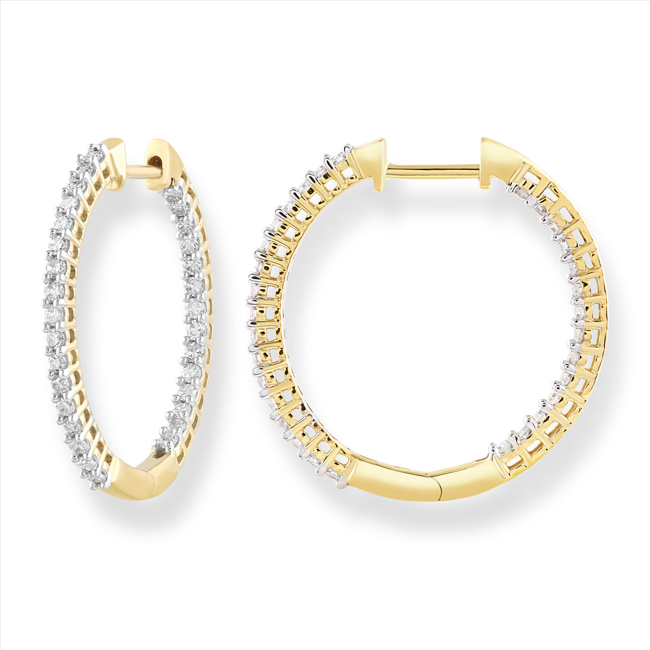 9Ct Yellow Gold Hoops With Diamonds Set In + Out 0.50ct HI I1