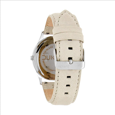 Dukudu Unisex Beige Leather Strap Dress Watch With A Silver/Grey Face