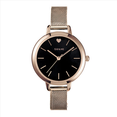 Oui & Me Black Dial With Rose Gold Mesh Band