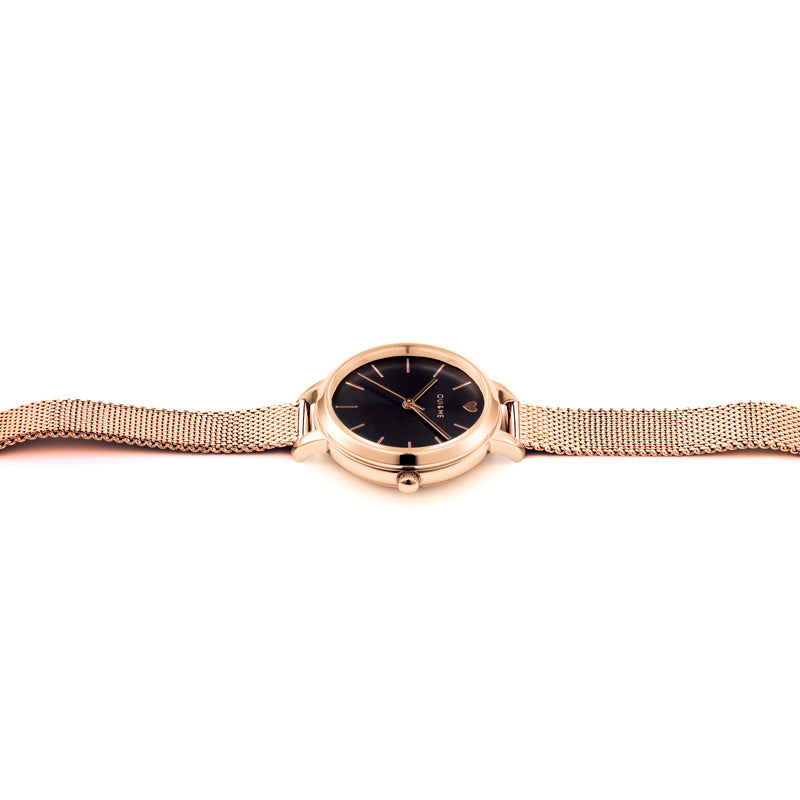 Oui & Me Black Dial With Rose Gold Mesh Band