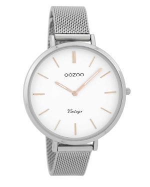 Oozoo Ladies Watch Silver Mesh Strap And Rose Gold/ White Dial