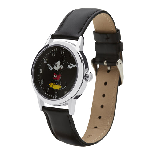 Mickey Mouse Black Dial/ Leather Strap Watch