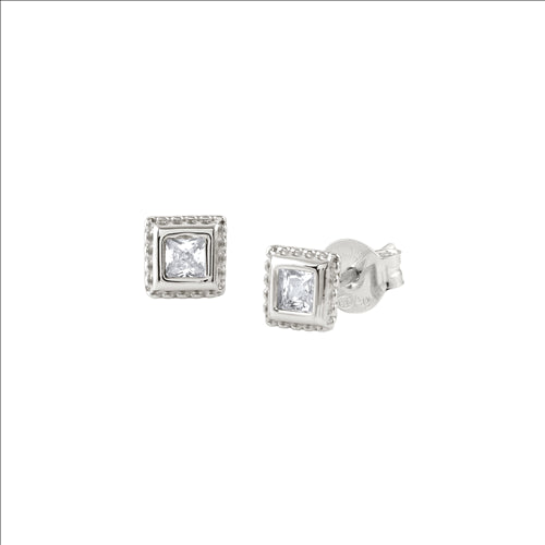 Sterling Silver Square Cz Stud Earrings