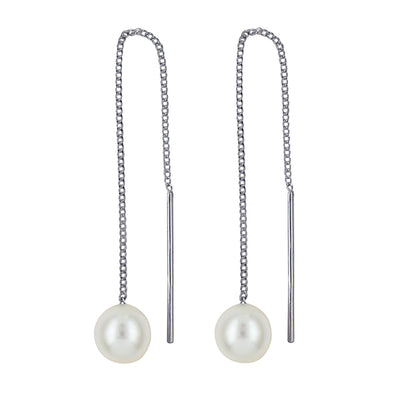 Sterling Silver Thread Earrings With Pearl