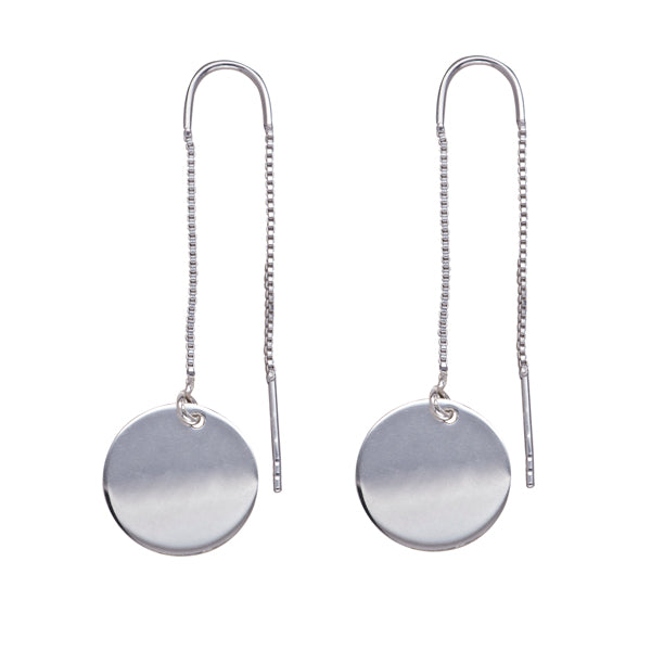 Sterling Silver Italian Thread Earrings With 15Mm Disk