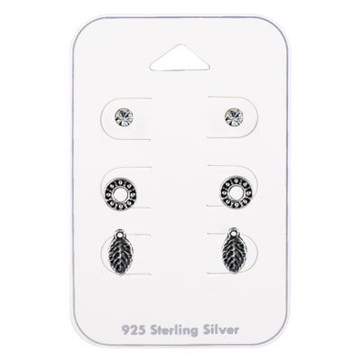 Sterling Silver Oxidised Set Of 3 Studs